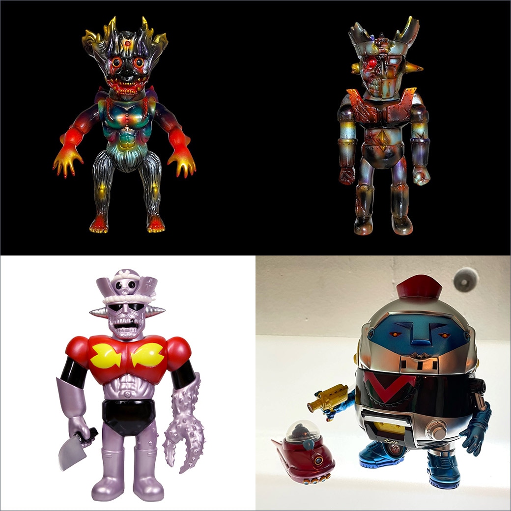 抽選販売のクリエーターコラボレーションアート作品の一例。左上からIzumonster、Izumonste、ミロクトイ、パンクドランカーズによるもの。