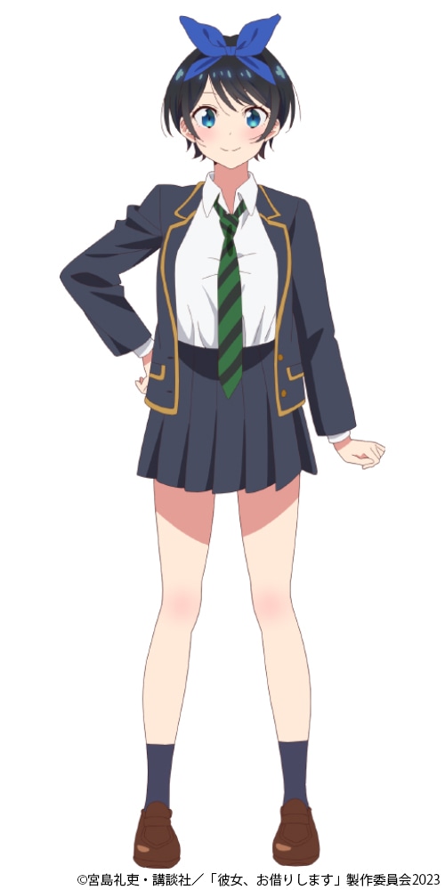更科瑠夏（CV：東山奈央）。超積極的な妹系アイドル彼女。元気いっぱいで明るい性格。ショートカットにリボンがトレードマーク。自分をドキドキさせてくれる存在を探す中で、レンカノに対しても真剣に向き合う和也と出会い、条件付きで彼女（仮）となる。目的を達成するためには、少々強引な手段を取ることも……。 (c)宮島礼吏・講談社/「彼女、お借りします」製作委員会 2023