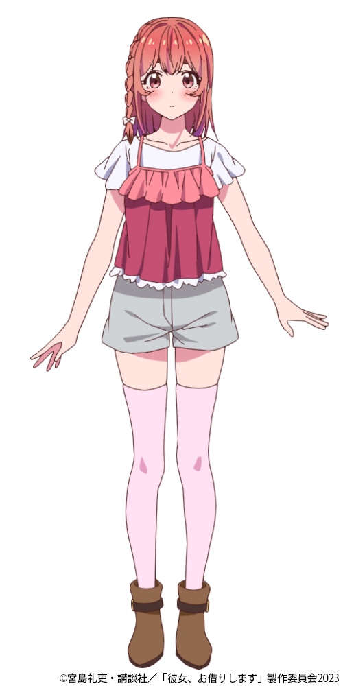 桜沢墨（CV：高橋李依）。笑顔がかわいい、健気でがんばり屋な彼女。水原の所属するレンカノ事務所の後輩だが、極度の人見知り。そんな自分を変えようと努力している中、千鶴の紹介で和也と出会い練習デートをする。レンカノとして日々成長中。 (c)宮島礼吏・講談社/「彼女、お借りします」製作委員会 2023