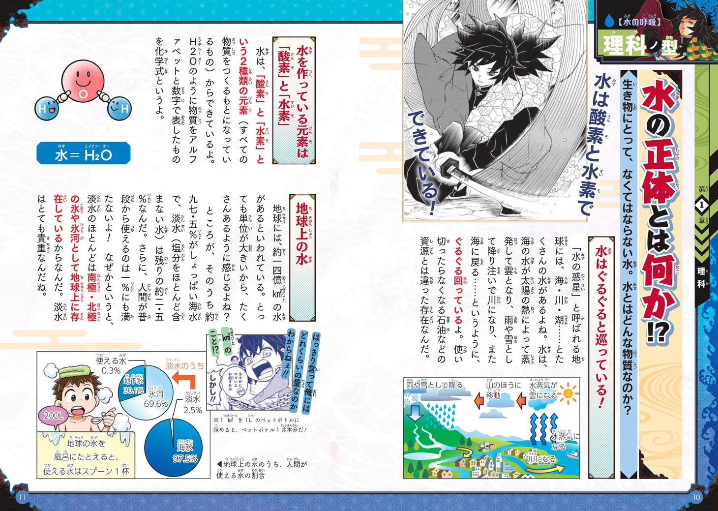 「鬼滅の刃 キメツ学園！全集中ドリル 水の呼吸編」より。  (c)吾峠呼世晴・帆上夏希/集英社