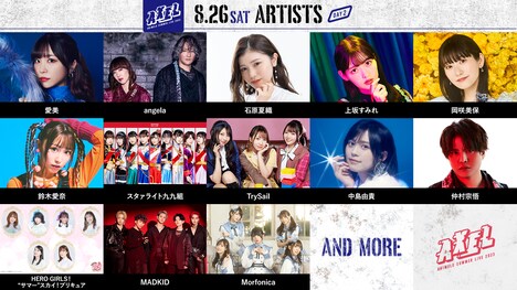 「Animelo Summer Live 2023 -AXEL-」8月26出演アーティスト。