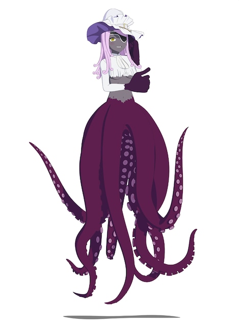 アメリア（CV：上田麗奈）。解呪を得意とする魔女。ダレスに頼まれ、坊ちゃんの呪いを解くために館を訪れる。本人曰く「魔女というより魔力を持ったタコ」でダレスとは友人関係。地上では長時間活動できないが、10年ほど前に人間と結婚している。 (c)イノウエ/小学館・死神坊ちゃんと黒メイド製作委員会