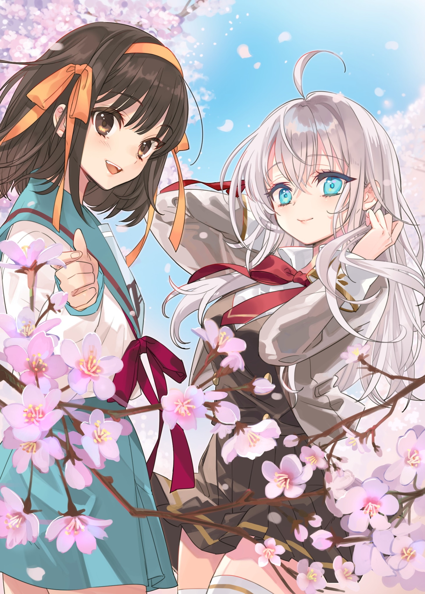 いとうのいぢによる「時々ボソッとロシア語でデレる隣のアーリャさん」と「涼宮ハルヒの憂鬱」のコラボイラスト。