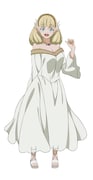 ネフリティス(CV:島袋美由利)。“風の国”ロムカの姫で、風の指輪の持ち主。種族はエルフ。人見知りで引きこもりだが、外の世界には興味津々で、芯が強い一面もある。過保護な兄がいる。 (c)めいびい/SQUARE ENIX・「結婚指輪物語」製作委員会