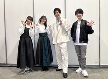 TVアニメ「SYNDUALITY Noir」ステージイベントの登壇者たち。左から稲垣好、古賀葵、大塚剛央、小林裕介。