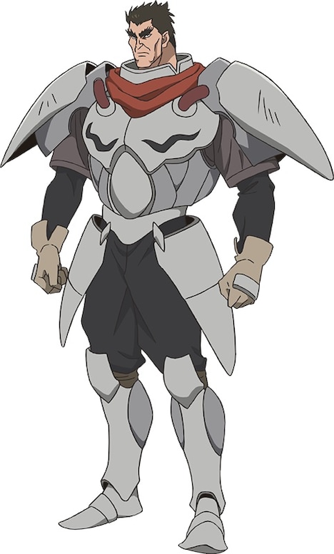 ブラド・キルス（CV：田所陽向）。3m近い巨躯を誇り、巨大なチェインメイルとフルプレートアーマーを身に着けている。その怪力で、ウォーハンマーとグレートアクスを合体させた武器を振り回す。その戦うさまから、騎士でありながらも“歩行戦車”の異名を持つ。