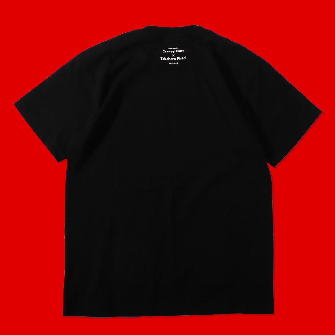 「ライブナタリー “Creepy Nuts × 竹原ピストル”」Tシャツの裏面。
