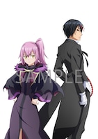 劇場アニメ「劇場版 転生したらスライムだった件 紅蓮の絆編」Blu-rayの店舗別購入特典として、ビッグカメラとソフマップでもらえる「描き下ろしイラスト使用B2タペストリー＆缶バッジ2個セット」用イラスト。