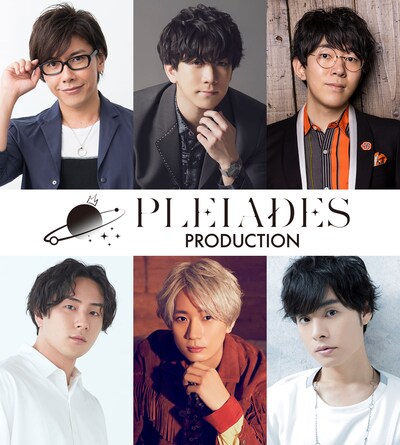 新プロジェクト発表会の登壇者。上段左から佐藤拓也、伊東健人、小野友樹。下段左から鈴木崚汰、江口拓也、岡本信彦。