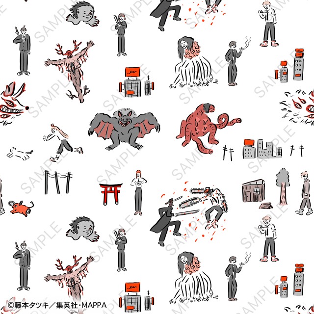 TVアニメ「チェンソーマン」と、イラストレーター・鬼頭祈がコラボしたボックスポーチのデザイン。