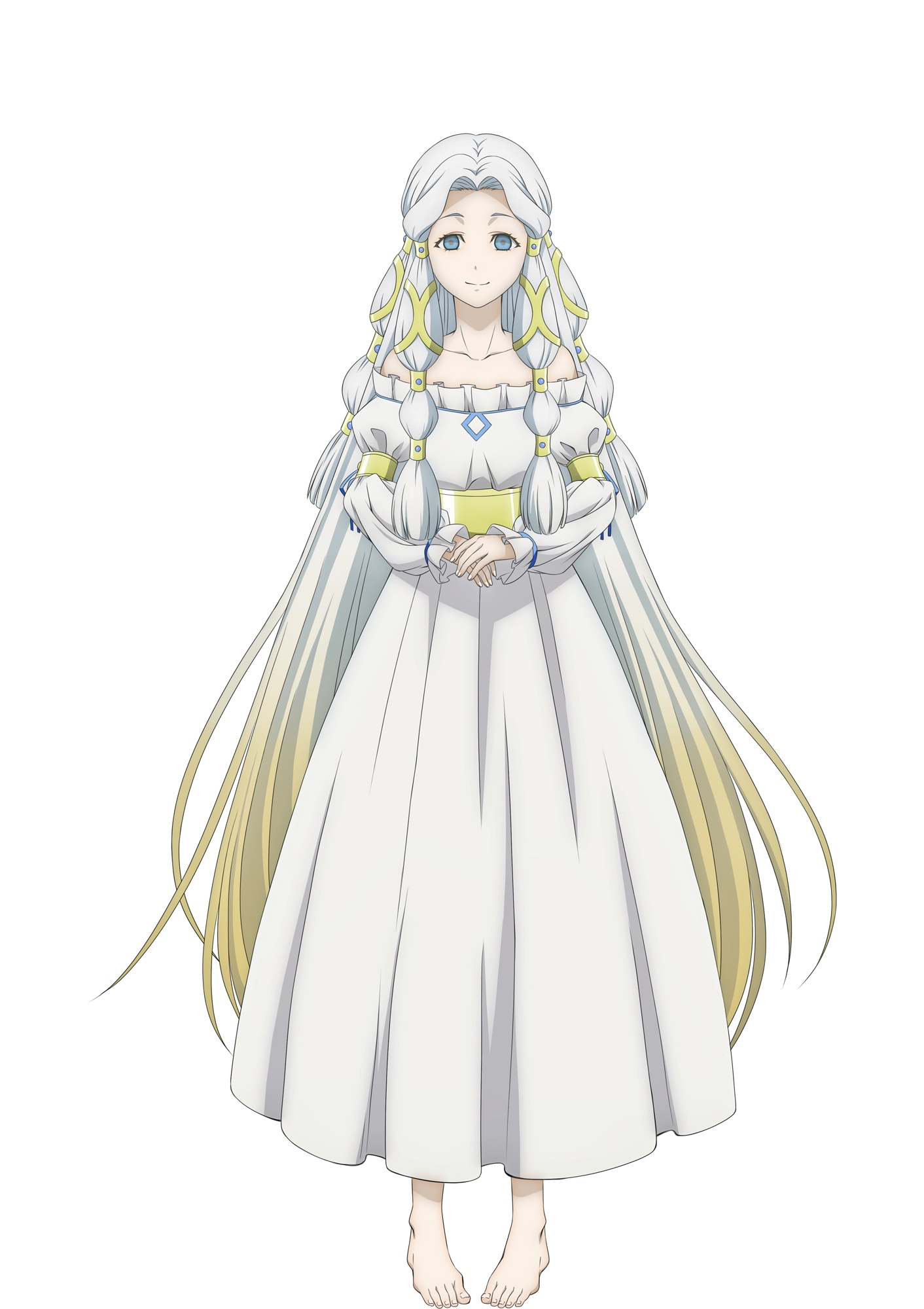 晴天のカーテ（CV：雨宮天）。“本物の魔王”によって故郷と視力を失った少女。警めのタレンの養子となり、中央城塞にある塔で暮らす。夕暉の翼レグネジィとは長い付き合いで、美しい歌声で彼を癒している。彼との思い出をいつも日記に記している。 (c)2023 珪素/KADOKAWA/異修羅製作委員会