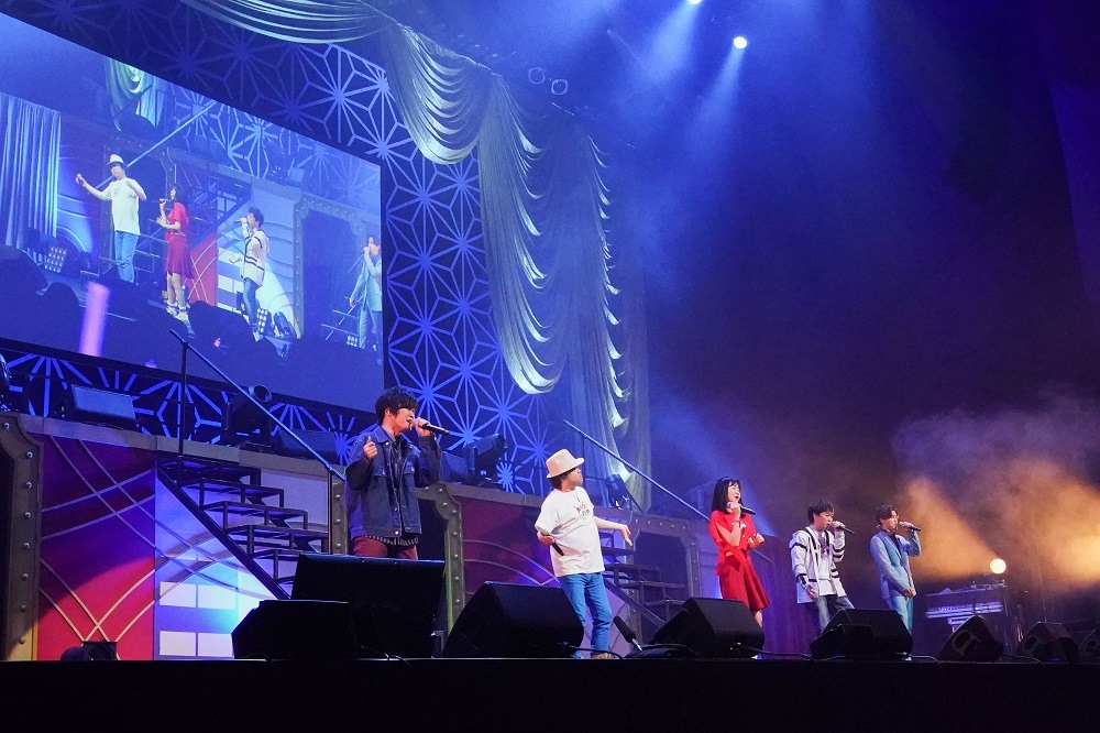 左から永塚拓馬、檜山修之、國府田マリ子、保志総一朗、土屋神葉。