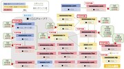 多くの海賊版サイトが乱立し、グループ化していることを表した図。赤線で囲まれた「TCRP」とは、Googleが提供するプログラムの1つ。申請が承認された場合は速やかに、当該URLはGoogleの検索結果に表示されなくなり、著作権侵害コンテンツへのアクセスは不可能となる。図では、TCRPの対象になったサイトがグループサイトへリダイレクトをしていることや、類似サイトを複数運営していることを示している。
伊東氏による「巨大海賊版サイト閉鎖後の最新状況」（インターネット上の海賊版サイトへのアクセス抑止方策に関する検討会（第8回）配布資料3）より。
