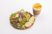 「兎族の浮遊農場で作った野菜サラダと人参ポタージュ」