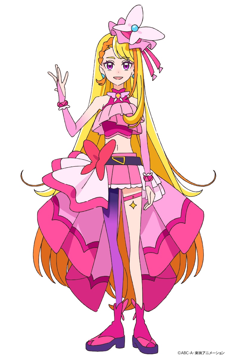 キュアバタフライ。名乗りは「アゲてひろがるワンダホー！ キュアバタフライ！」。 (c)ABC-A・東映アニメーション
