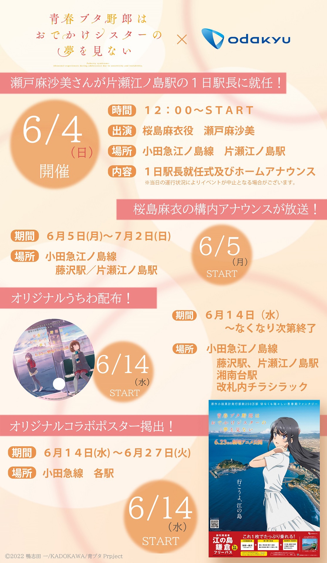 「青春ブタ野郎はおでかけシスターの夢を見ない」と小田急電鉄のコラボ企画告知ビジュアル。