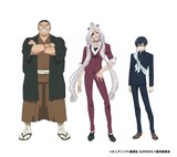 雅楽寮のキャラクタービジュアル。左から、鼓、爪弾、吹枝。(c)オニグンソウ/集英社, もののがたり製作委員会