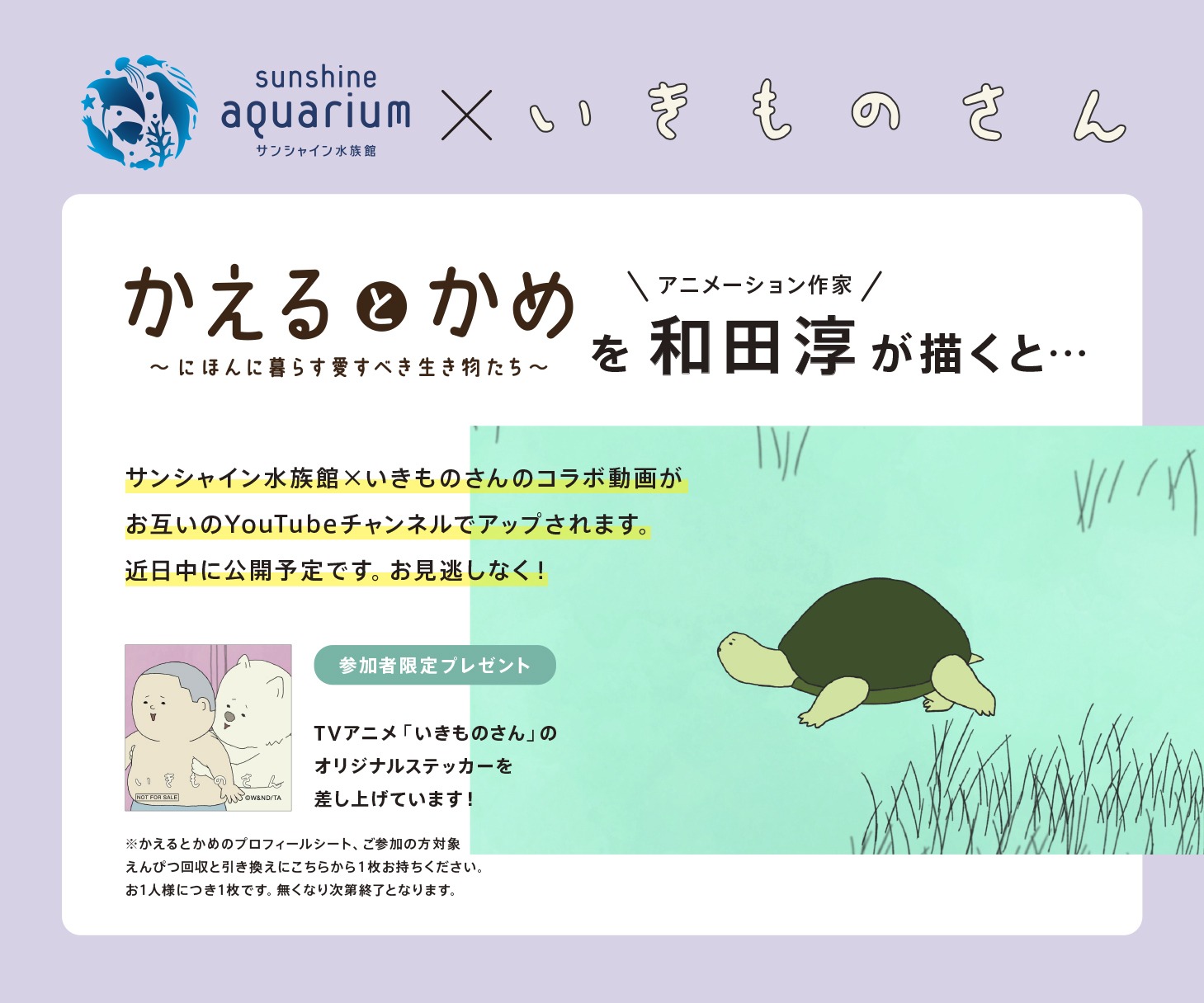 「いきものさん」とサンシャイン水族館のコラボ企画についての告知画像。