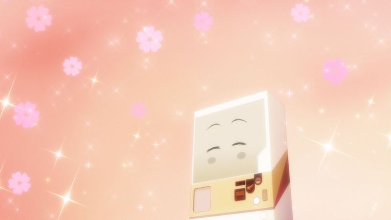 アニメ「自動販売機に生まれ変わった俺は迷宮を彷徨う」第1話の場面カット。