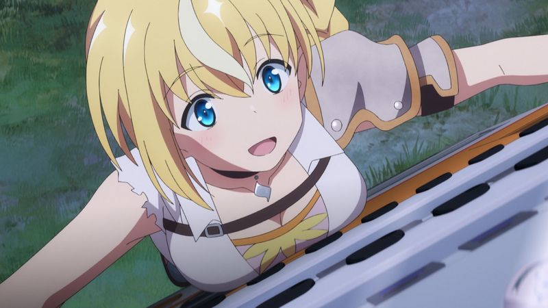 アニメ「自動販売機に生まれ変わった俺は迷宮を彷徨う」第1話の場面カット。