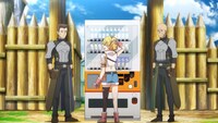 アニメ「自動販売機に生まれ変わった俺は迷宮を彷徨う」第1話の場面カット。