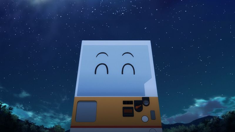 アニメ「自動販売機に生まれ変わった俺は迷宮を彷徨う」第1話の場面カット。