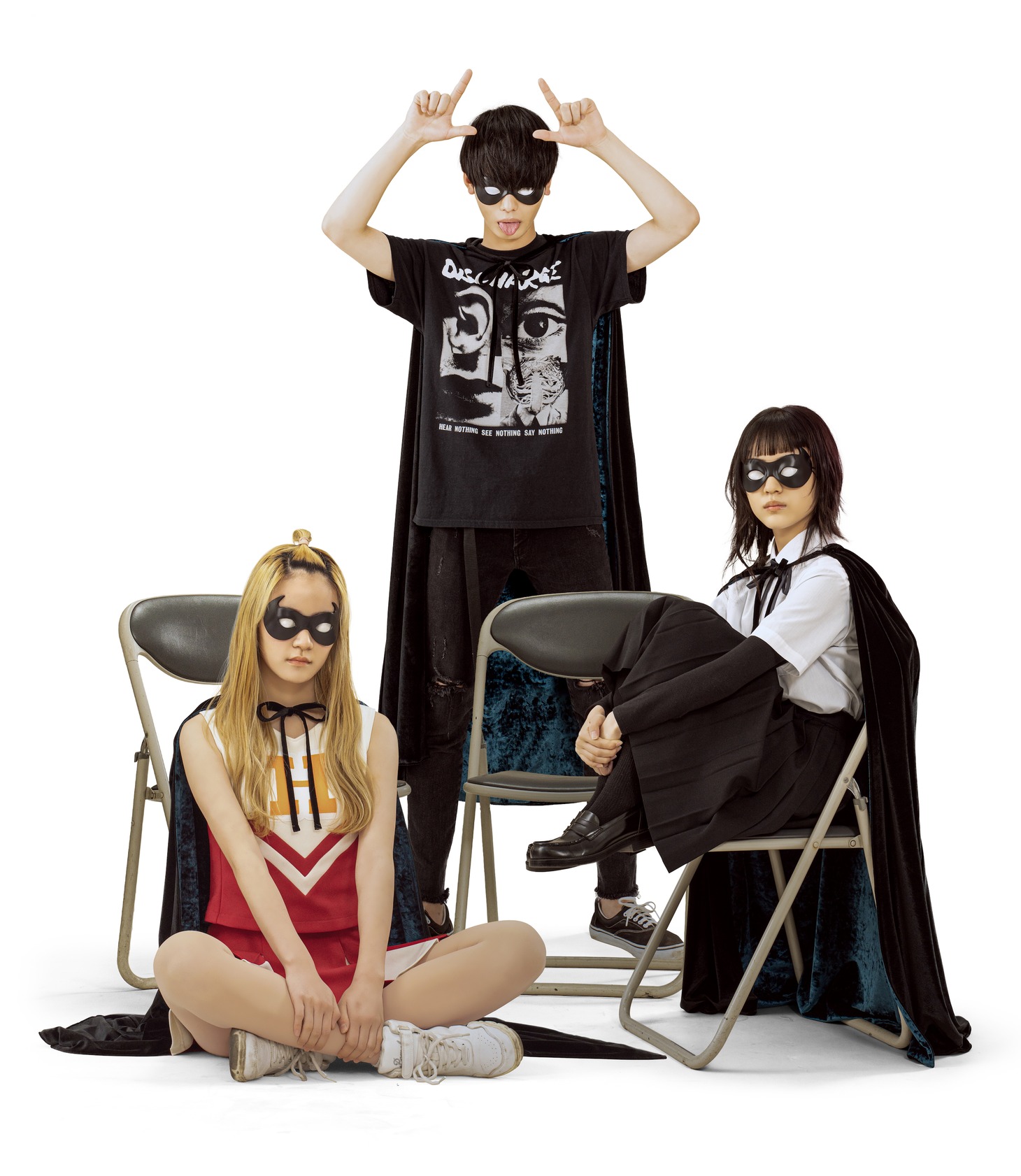 ドラマ「EVOL（イーヴォー）」オマージュビジュアル。左から服部樹咲扮する新山サクラ、青木柚扮する児玉ノゾミ、伊礼姫奈扮する土屋アカリ。 (c)KANEKO Atsushi / KADOKAWA刊 (c)DMM TV