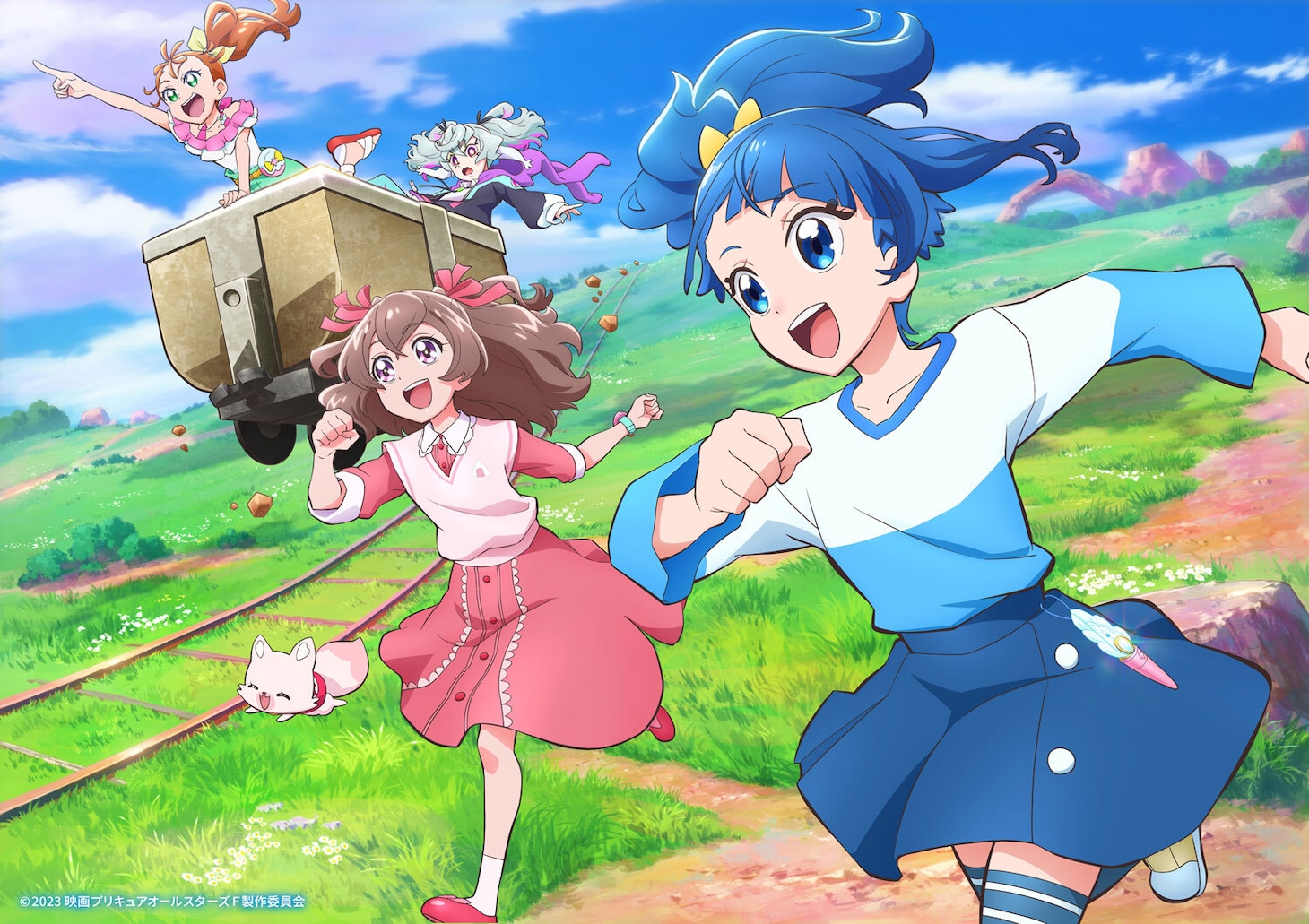 「映画プリキュアオールスターズF」より、「ソラ×ゆい＆コメコメ×まなつ×プリム」のスチール。