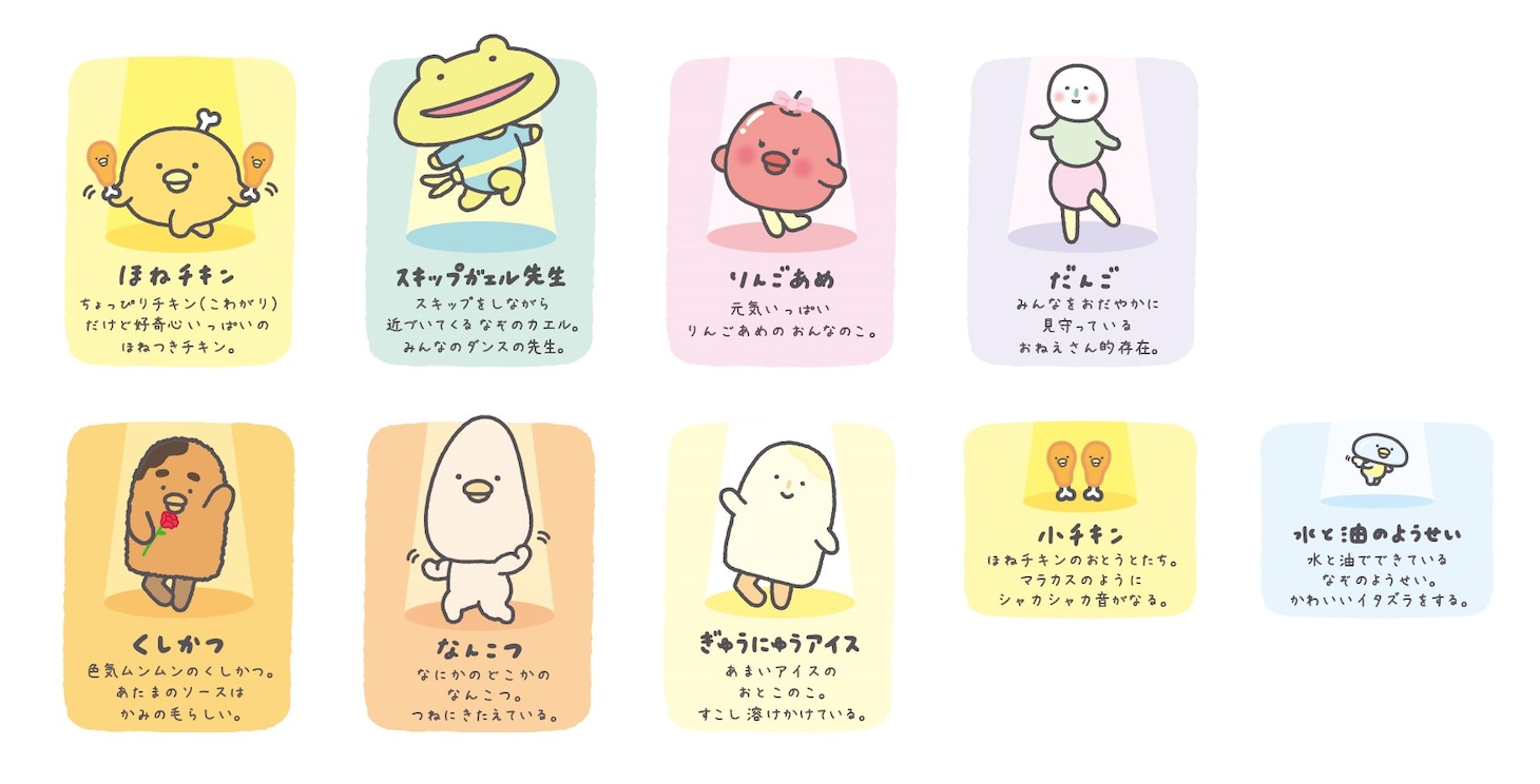 アニメ「チキップダンサーズ」のキャラクター紹介画像。 (c)San-X／チキップダンサーズおどるん会