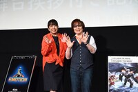 「機動警察パトレイバー the Movie」の上映会より。左から泉野明役の冨永みーなと、篠原遊馬役の古川登志夫。
