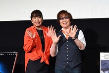 「機動警察パトレイバー the Movie」の上映会より。左から泉野明役の冨永みーなと、篠原遊馬役の古川登志夫。