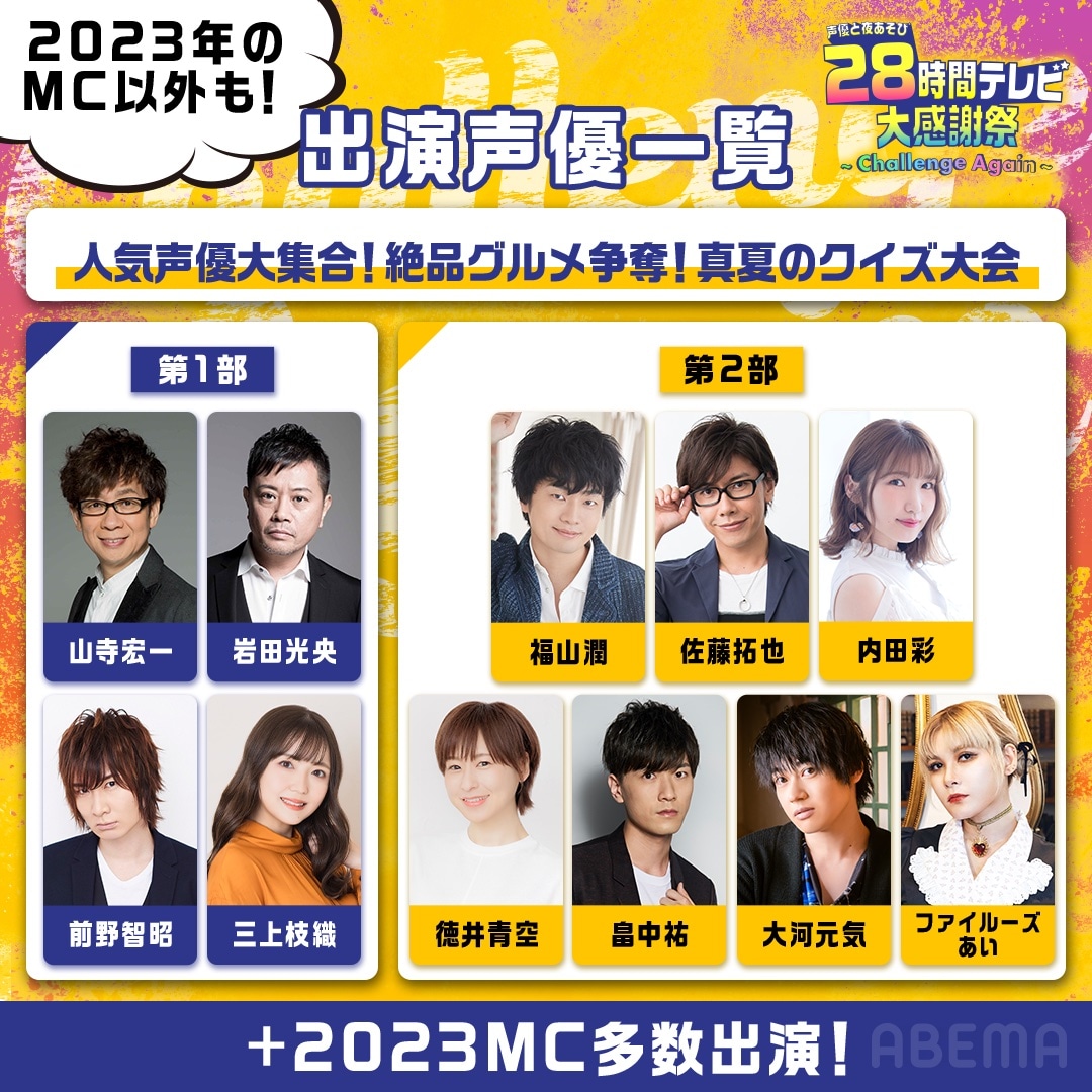 「人気声優大集合！絶品グルメ争奪！真夏のクイズ大会」第1部、第2部の出演声優一覧。