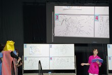 ちゃおチームのリレー4コマ。1コマ目はちゃお編集長、2コマ目はちゃお編集者、3コマ目は如月ゆきの、4コマ目は加藤みのりが担当。