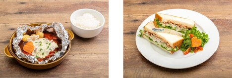 左から「ダーーーーークネスっなデミグラスハンバーグ」「ヌマヅ港のアジサンド」。