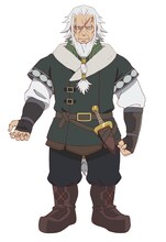 ゲルレイズ（CV：松田健一郎）。ドワーフの傭兵。周囲に惑わされず、一歩引いて物事を判断することができる。もとはドワーフの国の兵士だったが、当時は未熟だったこともあり、人民を守りつつ、鉄錆山脈から逃げてきた。ルゥのことを若と呼び、厳しくも優しく、そばで彼を支える。(c)柳野かなた・オーバーラップ／最果てのパラディン製作委員会