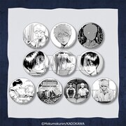 D賞の「76mm缶バッジ」（全10種）。