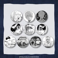 D賞の「76mm缶バッジ」（全10種）。