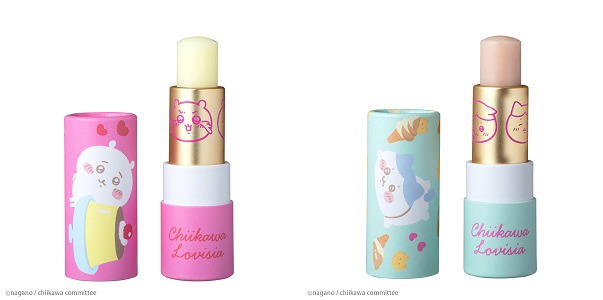 「Lovisiaちいかわ大集合リップクリーム」。左からちいかわ、ハチワレ。