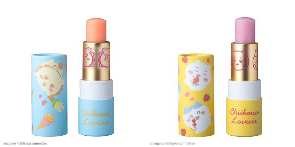 「Lovisiaちいかわ大集合リップクリーム」。左からシーサー、ちいかわ＆ハチワレ。