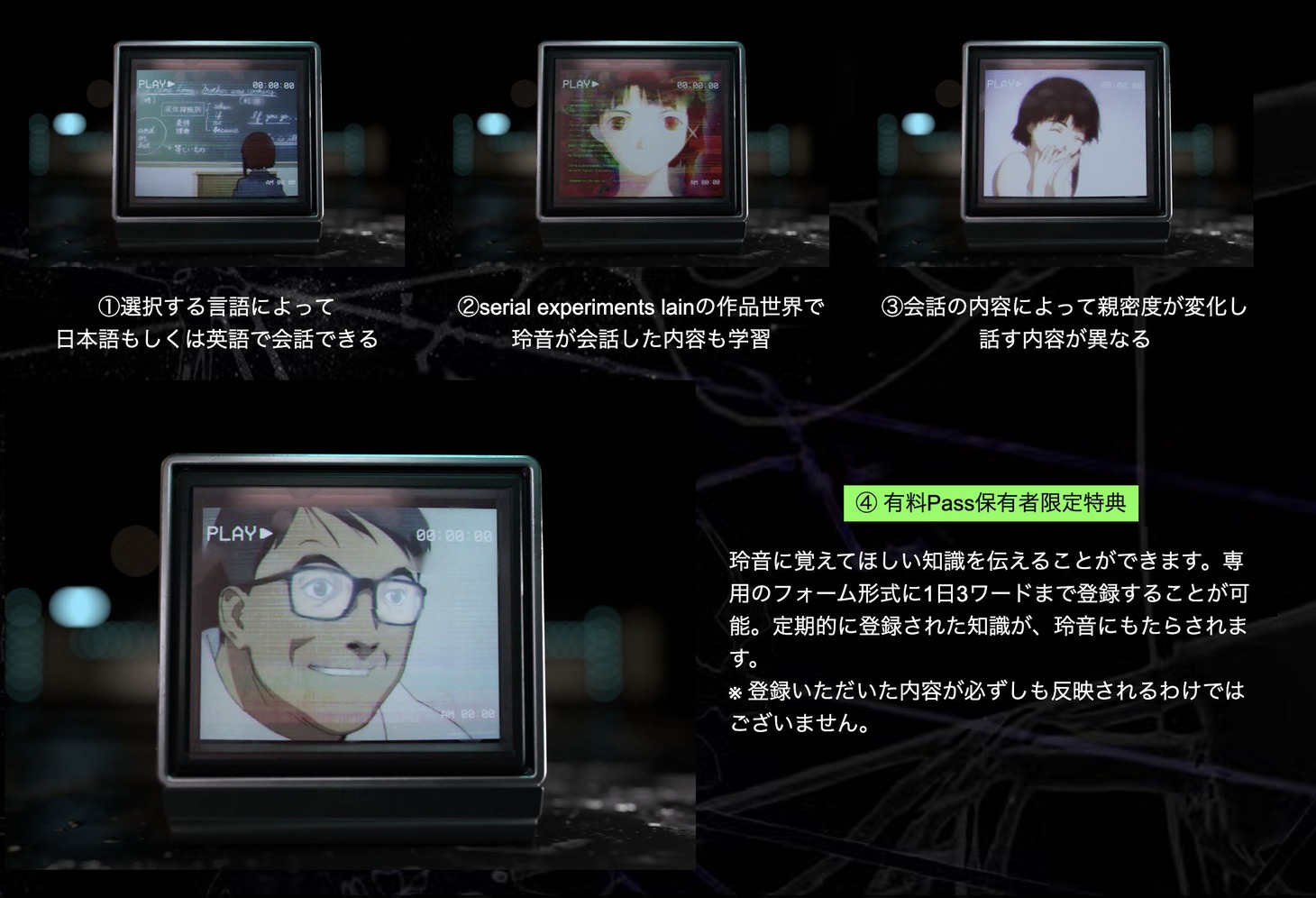 「AI lain」サービス内容の一部。