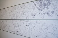 ボンズの社内に展示してあるイラストボード。歴代のキャラクターが描かれている。