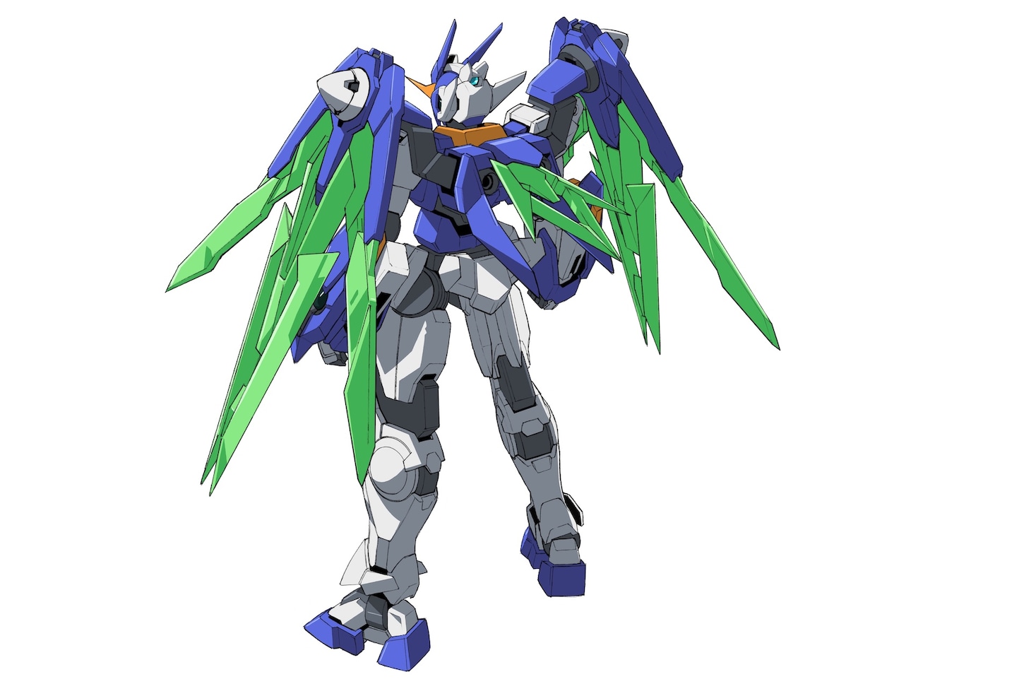 ダブルオーダイバーアーク。ガンプラビルダーとして経験を積んだリクが、最初の愛機ガンダムダブルオーダイバーを今の自分が組むなら、というコンセプトで組み上げたガンプラ。両肩のアークドライヴユニットに、ガンダムAGE-FXから着想を得た新機構「GNバースト」が組み込まれている。