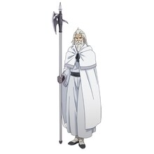 ドルトス（CV：秋元羊介）。「しろがね」の二つ名を持つ元Sランク冒険者。重厚な槍を軽々と操る実力者。アンジェリンからは「しろがねのおっちゃん」と呼ばれている。(c)門司柿家/アース・スター エンターテイメント/Sランク娘製作委員会