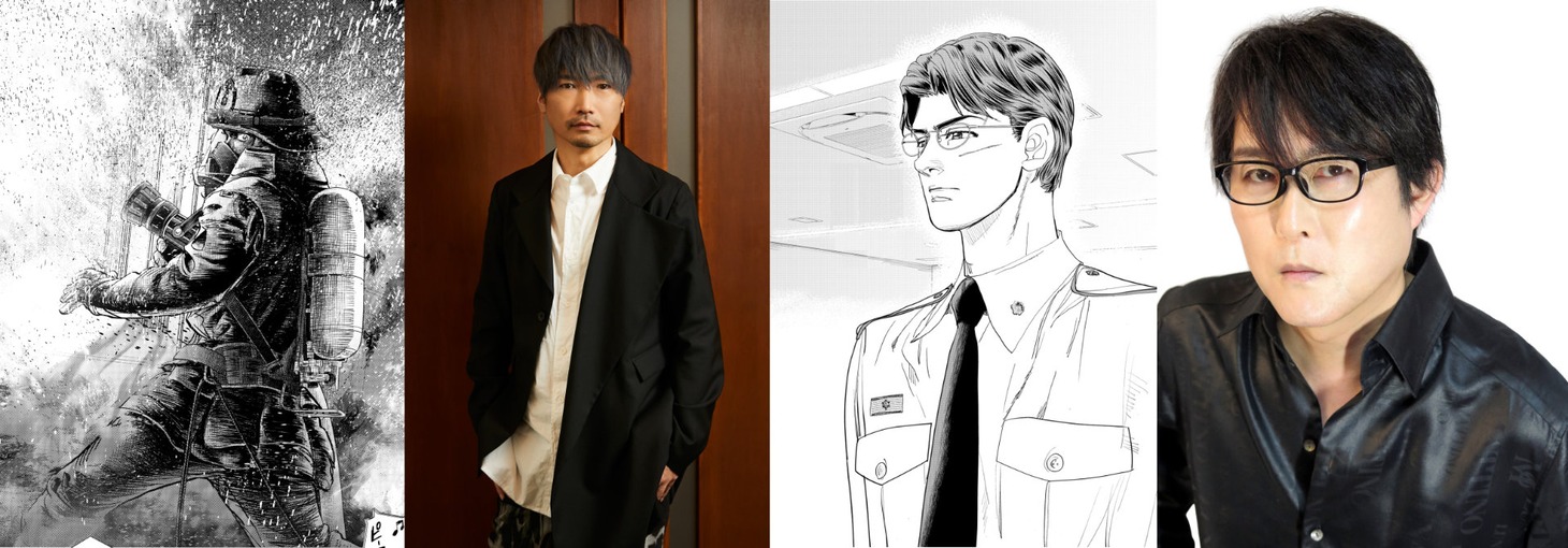 左から朝比奈大吾と小西克幸、甘粕士郎と子安武人。(c)曽田正人・冨山玖呂・講談社／「め組の大吾 救国のオレンジ」製作委員会