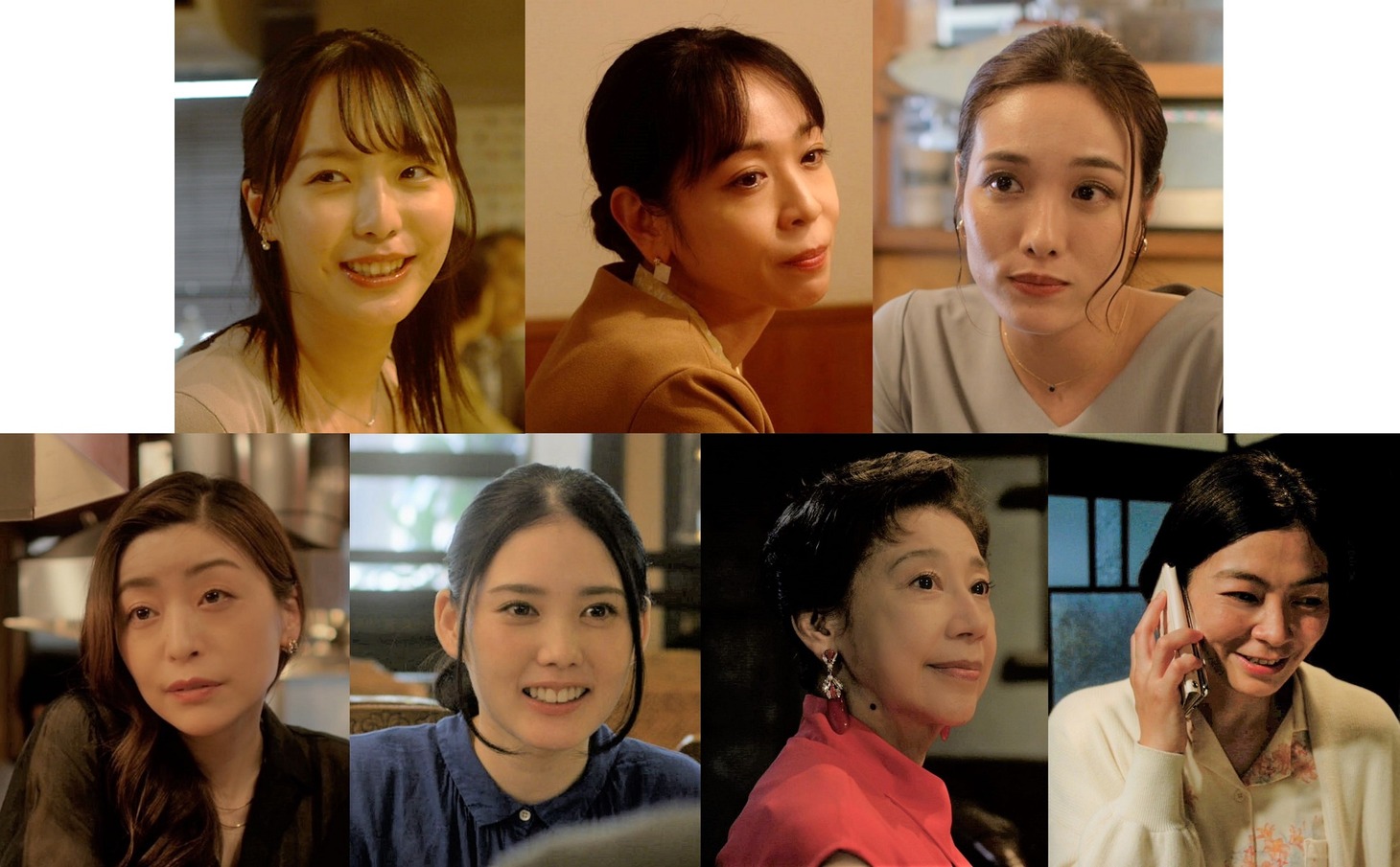 上段左から、駒井蓮、遊井亮子、今野杏南、下段左から、内田慈、北香那、前田美波里、田畑智子。