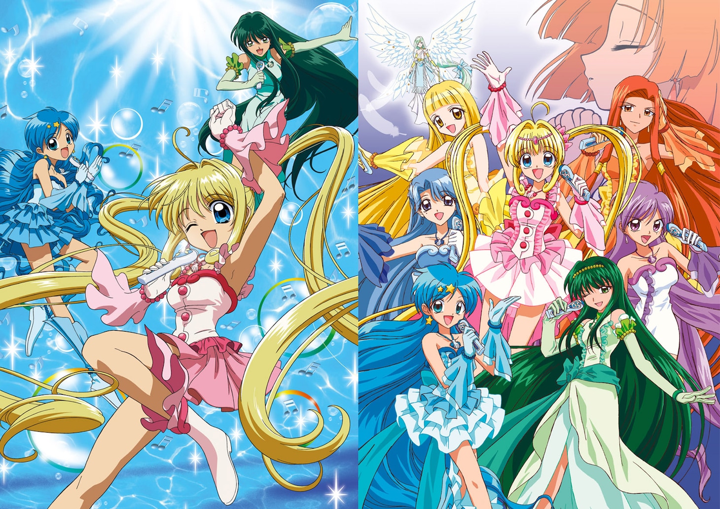 TVアニメ「マーメイドメロディーぴちぴちピッチ」ビジュアル（左）と、TVアニメ「マーメイドメロディーぴちぴちピッチ ピュア」ビジュアル（右）。