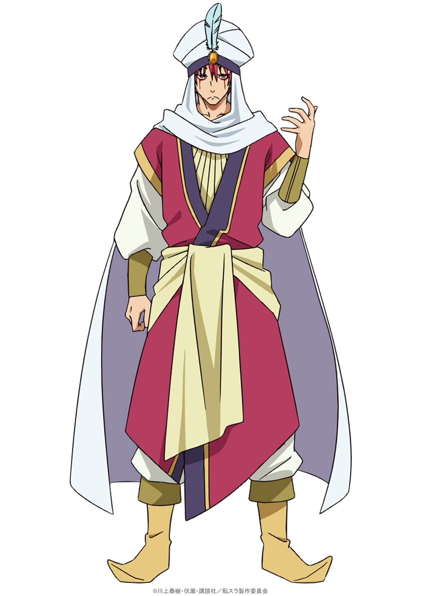 ベニマル（CV：古川慎）。豚頭族（オーク）によって滅ぼされた大鬼族（オーガ）族長の息子。真紅の髪と瞳、漆黒の角を持つ。正義感の強い性格で、許せないことには真っ直ぐに立ち向かう。リムルにベニマルの名前をもらい鬼人族（キジン）へと進化して、仲間となる。