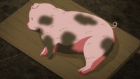 TVアニメ「豚のレバーは加熱しろ」第1話「オタクは美少女に豚扱いされると喜ぶ」の場面カット。