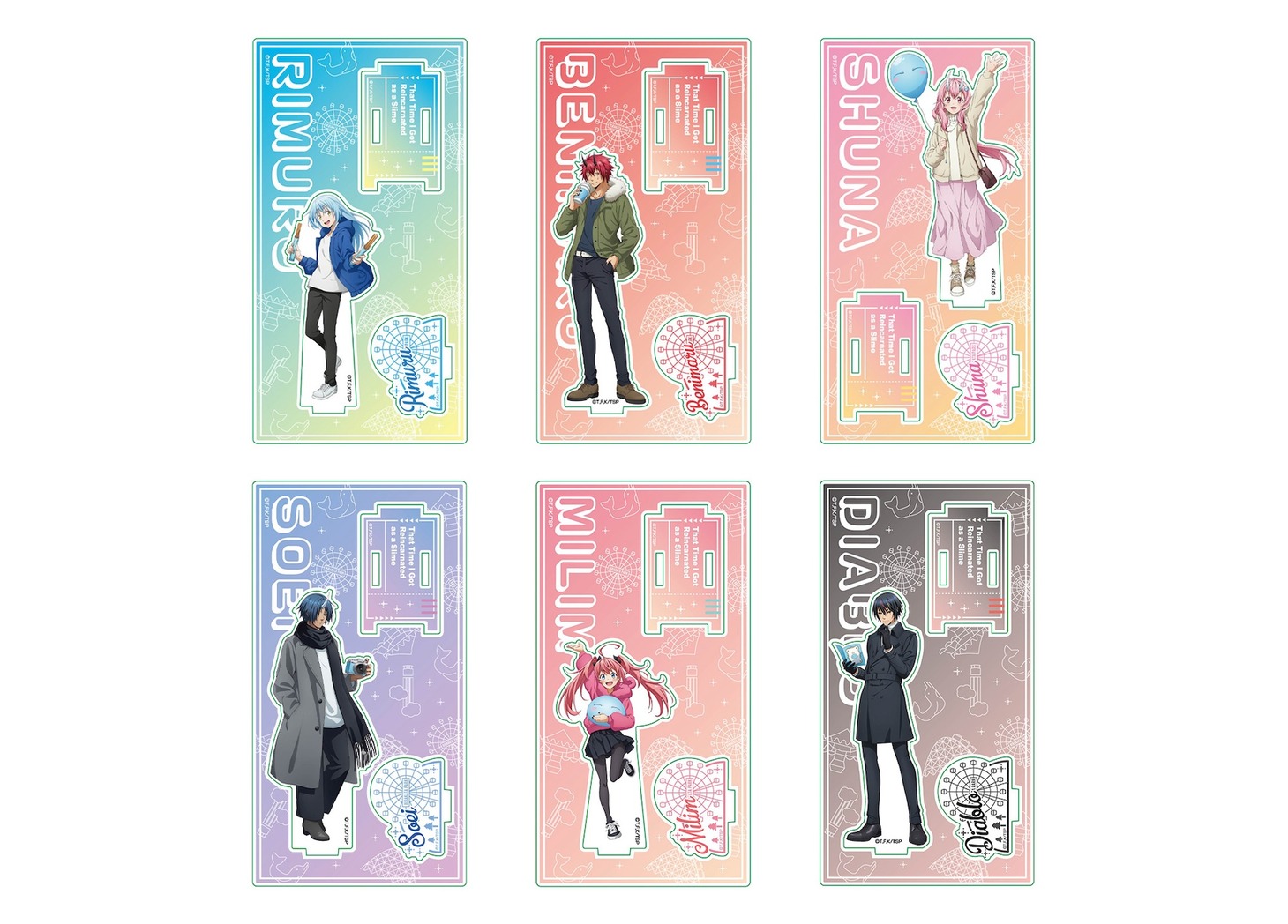 グッズのアクリルスタンド（全6種）。
