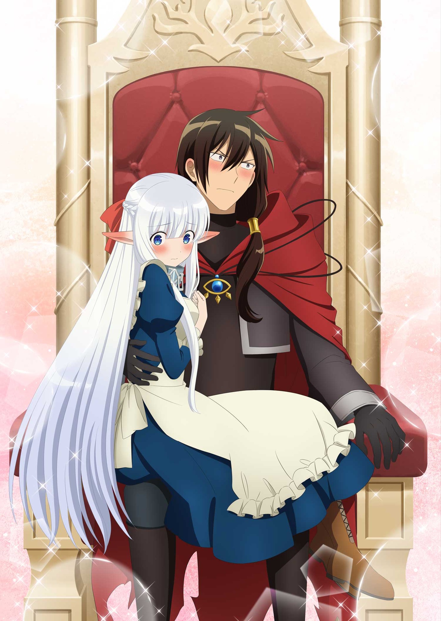 TVアニメ「魔王の俺が奴隷エルフを嫁にしたんだが、どう愛でればいい？」ティザービジュアル（照れ顔）